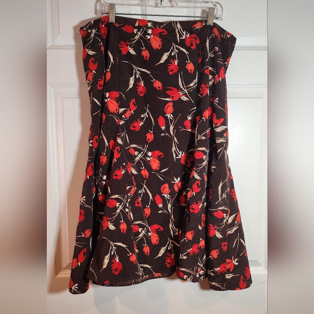 Cato Brown And Red Floral Midi Skirt Side Zipper/Clasp Size 18/20W
